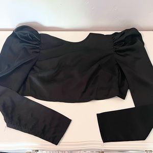 Missguided Black Long Sleeve Tie Back Top